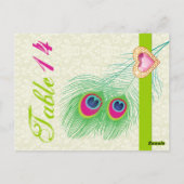 クジャク羽根玉ハート結婚のテーブル番号 ポストカード (裏面)