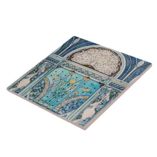 クジャク、ツル、ひまわり タイル (側面)