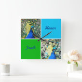 クジャックアートとアクア、緑の正方形 スクエア壁時計 (ホーム)