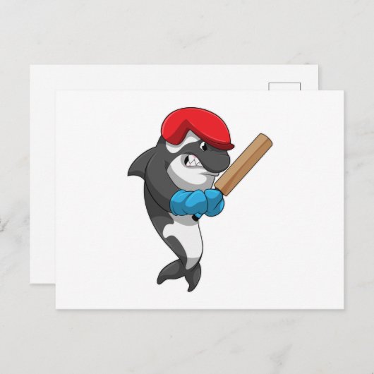 クジラがクリケットをプレイ中。クジラがクリケットのバットを持って ポストカード (正面/裏面)