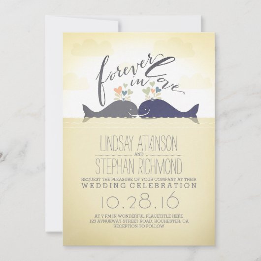 クジラが付いているかわいく航海のなビーチ結婚式の招待 招待状 (正面)