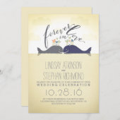 クジラが付いているかわいく航海のなビーチ結婚式の招待 招待状 (正面/裏面)