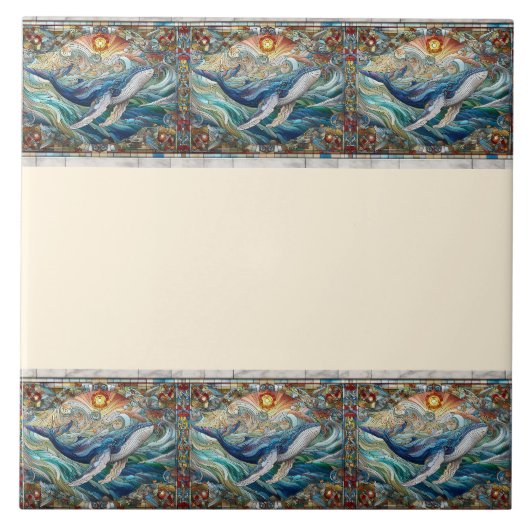 クジラが喜ぶステンドグラス海縁ど物語 タイル (正面)