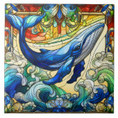 クジラが喜ぶステンドグラス海 タイル (正面)