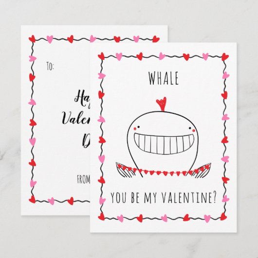 クジラが私のバレンタイン Funny Valentine's Day ノートカード (正面/裏面)