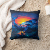 クジラとアフリカ野生動物の日没の二重暴露 クッション (ブランケット)