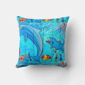 クジラとイルカの青い枕 クッション (裏面)