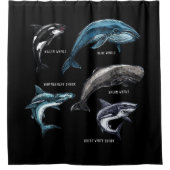 クジラとサメ海洋生物グラフィックデザイン大人 シャワーカーテン (正面)