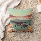 クジラとサンゴ礁のシュールな海景 クッション (ブランケット)