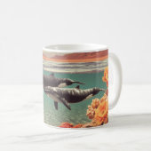 クジラとサンゴ礁のシュールな海景 コーヒーマグカップ (正面右)
