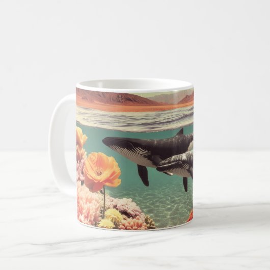 クジラとサンゴ礁のシュールな海景 コーヒーマグカップ (正面左)