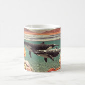 クジラとサンゴ礁のシュールな海景 コーヒーマグカップ (中央)