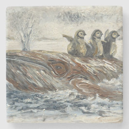 クジラとペンギンの海洋アート ストーンコースター