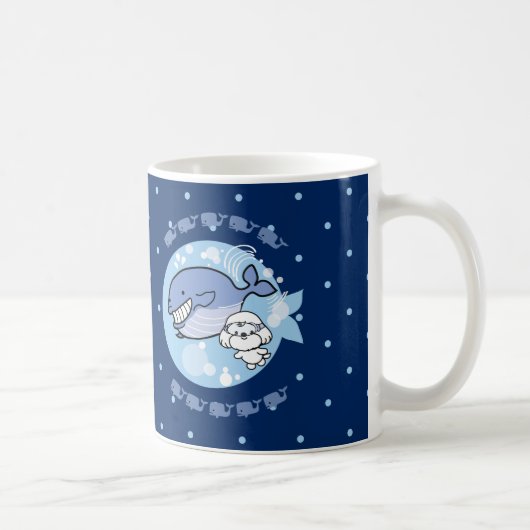 クジラと一緒に泳ぐバブリー コーヒーマグカップ (右)