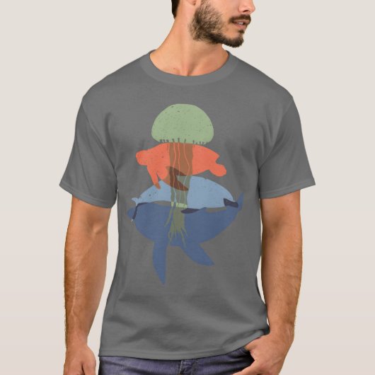 クジラと仲間たちイルカと友達 Tシャツ (正面)