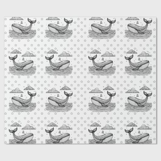 クジラと星のパターンの子供の色パーソナライズされた付け ラッピングペーパー (シーム)