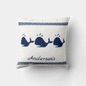 クジラと波の青と白 クッション (裏面)