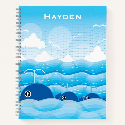 クジラと波海青パーソナライズされた ノートブック (正面)