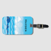 クジラと波海青パーソナライズされた ラゲッジタグ (正面横)