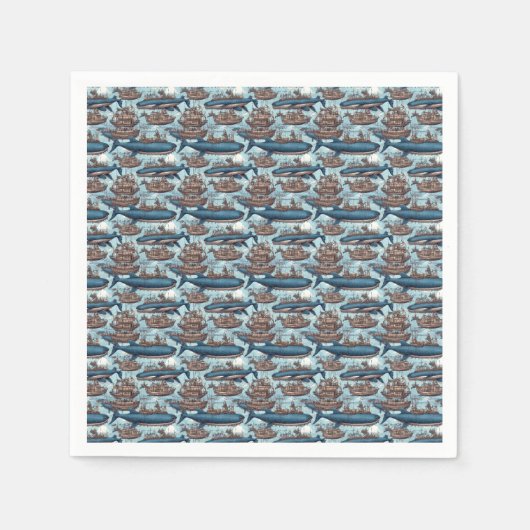 クジラと船 スタンダードカクテルナプキン (正面)