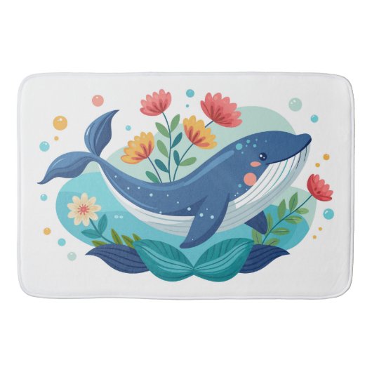 クジラと花のマット バスマット (正面)
