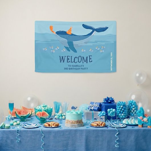 クジラと過ごす時間 - 子供の誕生日ようこそバナー 横断幕