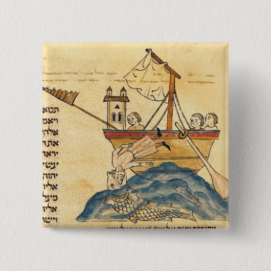 クジラによって食べられるジョナー 缶バッジ (正面)