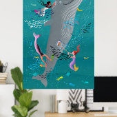 クジラに侍ってオースを掃除する人魚 ポスター (ホームオフィス)