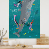 クジラに侍ってオースを掃除する人魚 ポスター (キッチン)