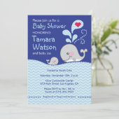 クジラのお母さんおよびベビー愛-ベビーシャワーの招待状 招待状 (スタンド正面)