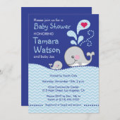 クジラのお母さんおよびベビー愛-ベビーシャワーの招待状 招待状 (正面/裏面)