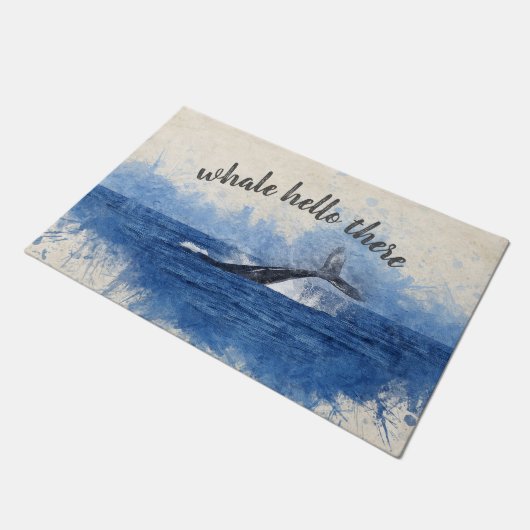クジラのこんにちはそこにおもしろいでかわいく航海のな水彩画 ドアマット (アングル)