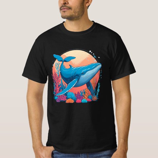クジラのカラフルなグラフィックデザイン Tシャツ (正面)