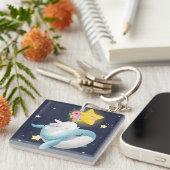 クジラのキーチェーンに乗るバニー キーホルダー (正面右)