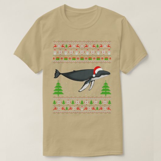 クジラのクリスマス醜いシャツサンタハットホーおもしろいラーL Tシャツ (デザイン正面)
