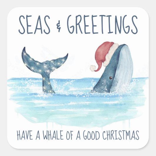クジラのサンタ海のクリスマスメッセージ スクエアシール (正面)