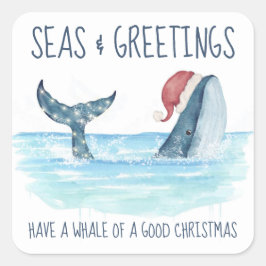 クジラのサンタ海のクリスマスメッセージ スクエアシール