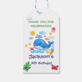 クジラのテーマの夏の子供の誕生日ありがとう ギフトタグ