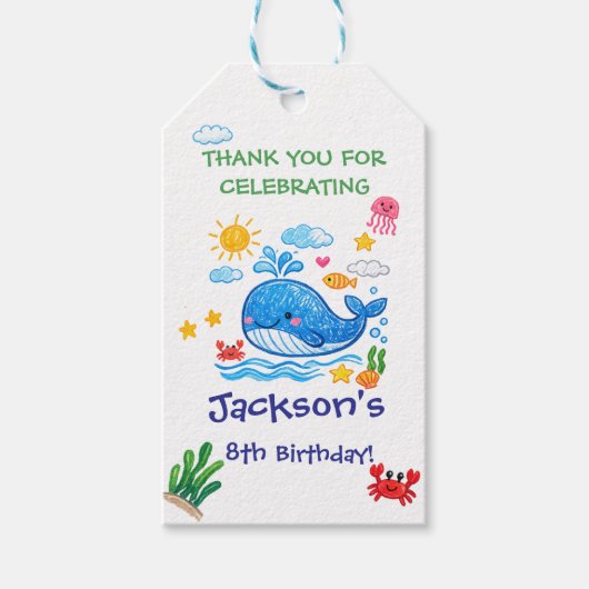 クジラのテーマの夏の子供の誕生日ありがとう ギフトタグ (正面)