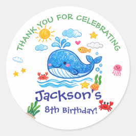 クジラのテーマの夏の子供の誕生日サンクスギフト ラウンドシール