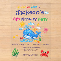 クジラのテーマの夏の子供の誕生日招待状カード