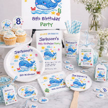 クジラのテーマの夏の子供の誕生日招待状カード