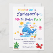 クジラのテーマの夏の子供の誕生日招待状カード 招待状 (正面)