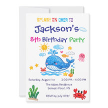 クジラのテーマの夏の子供の誕生日招待状カード