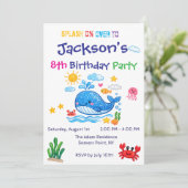 クジラのテーマの夏の子供の誕生日招待状カード 招待状 (スタンド正面)