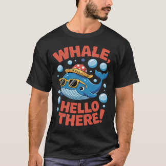 クジラのハローゼア!遊び心あふれる漫画風の楽しい海洋魚 Tシャツ