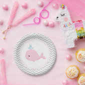クジラのピンクの灰色の紙皿 ペーパープレート (パーティー)