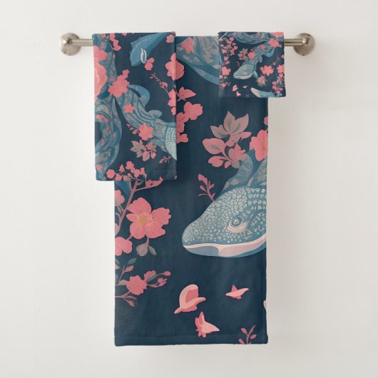 クジラのフローラカラフルパタパーソナライズされたーン バスタオルセット (インサイチュ)