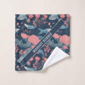 クジラのフローラカラフルパタパーソナライズされたーン バスタオルセット (ウォッシュタオル)