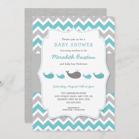 クジラのベビーシャワーの招待、中立性 招待状 (正面/裏面)